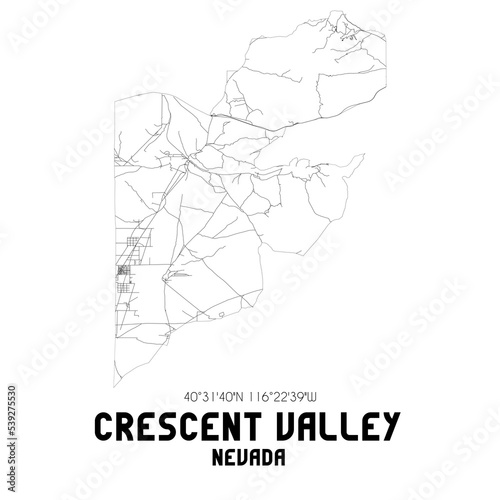 Crescent Valley Nevada. US street map with black and white lines.