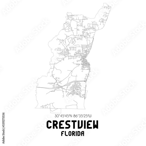 Crestview Florida. US street map with black and white lines.