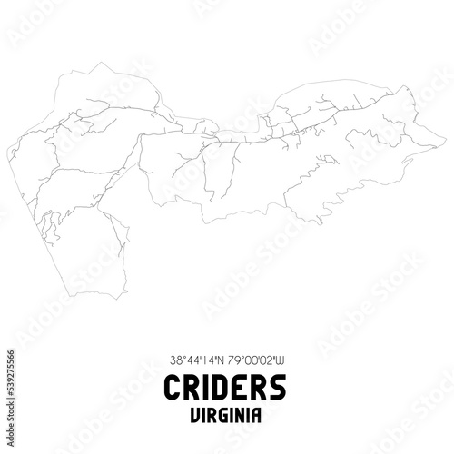 Criders Virginia. US street map with black and white lines. photo