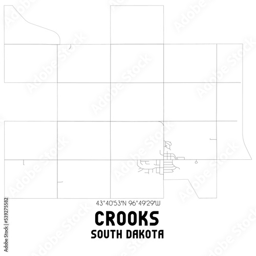 Crooks South Dakota. US street map with black and white lines.