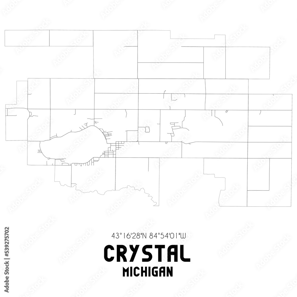 Crystal Michigan. US street map with black and white lines. Crystal Michigan. US street map with black and white lines.