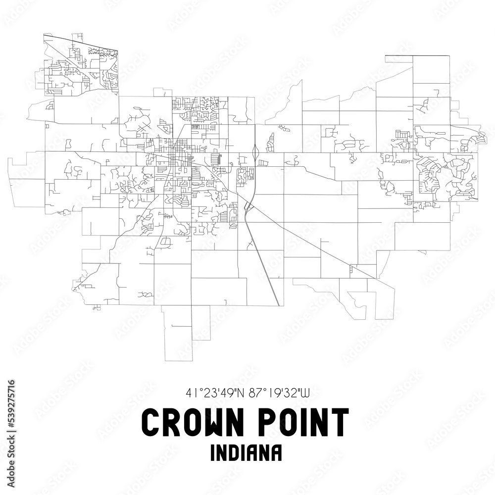 Crown Point Indiana. US street map with black and white lines.