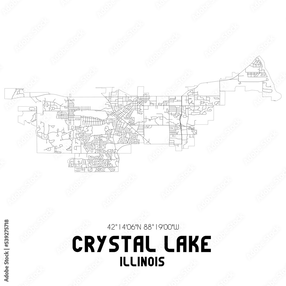 Crystal Lake Illinois. US street map with black and white lines.