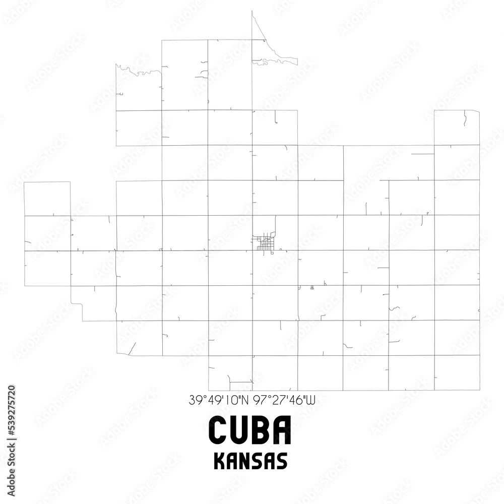 Cuba Kansas. US street map with black and white lines. Cuba Kansas. US street map with black and white lines.