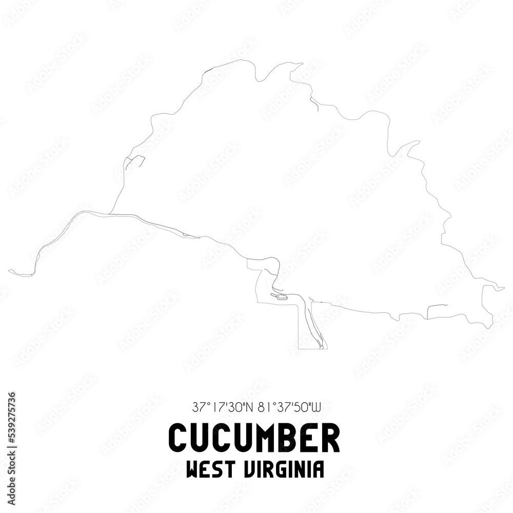 Cucumber West Virginia. US street map with black and white lines.