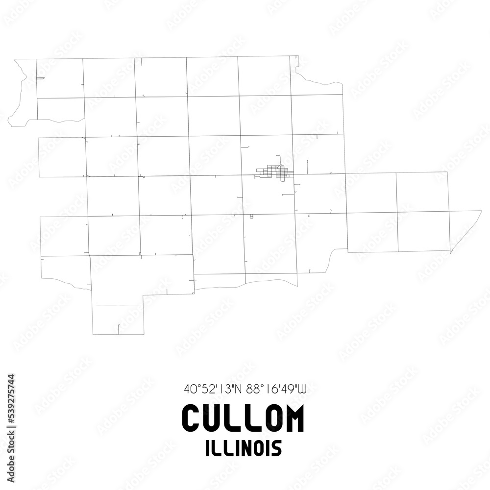 Cullom Illinois. US street map with black and white lines.