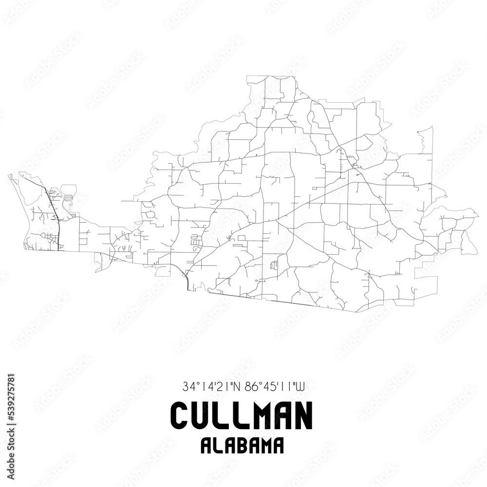 Cullman Alabama. US street map with black and white lines.