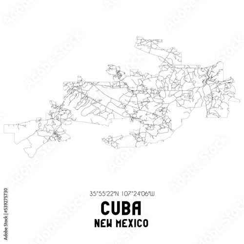 Cuba New Mexico. US street map with black and white lines.