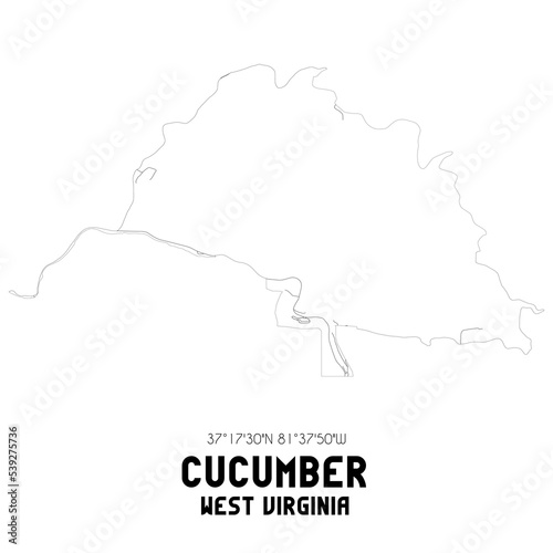 Cucumber West Virginia. US street map with black and white lines.