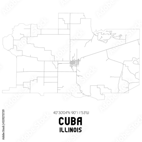 Cuba Illinois. US street map with black and white lines.