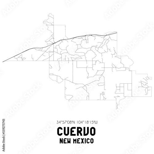 Cuervo New Mexico. US street map with black and white lines.