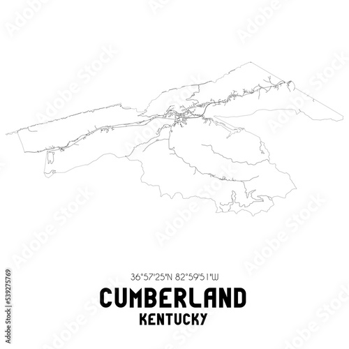 Cumberland Kentucky. US street map with black and white lines.