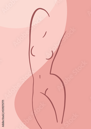 Female body sketch, pastel picture, line drawing of beautiful figure. Woman torso