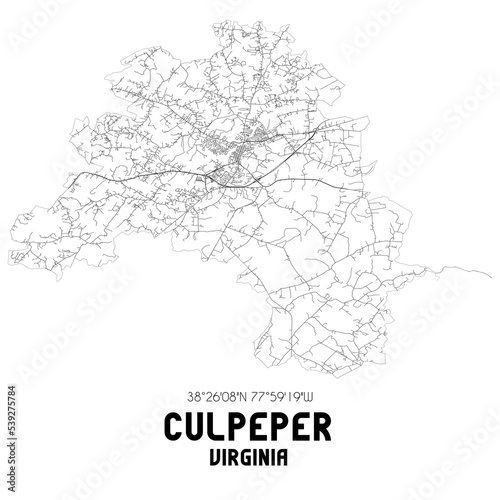 Culpeper Virginia. US street map with black and white lines.