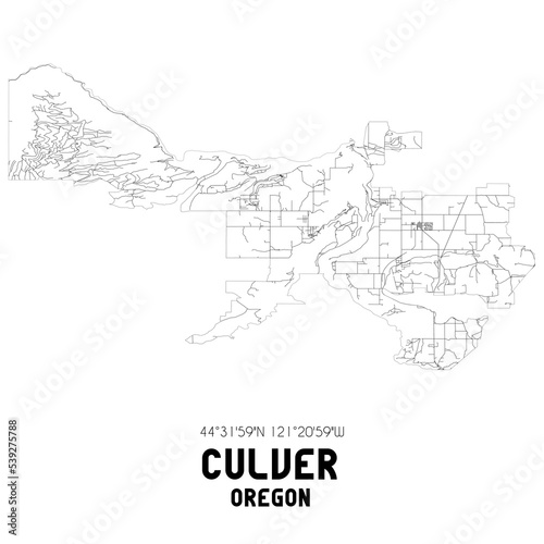 Culver Oregon. US street map with black and white lines.