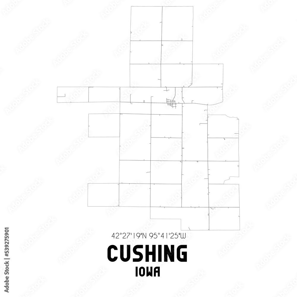 Cushing Iowa. US street map with black and white lines. Cushing Iowa. US street map with black and white lines.