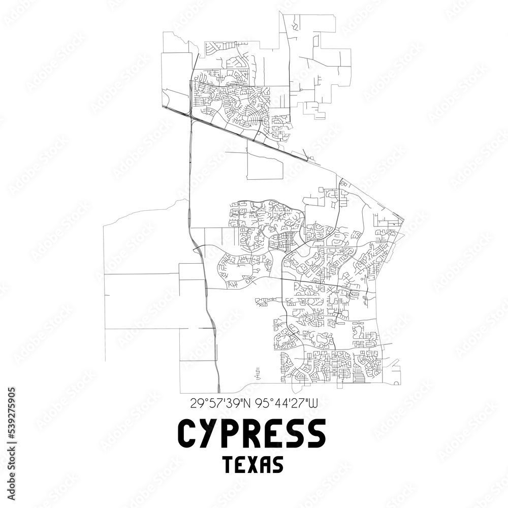 Cypress Texas. US street map with black and white lines. Cypress Texas. US street map with black and white lines.