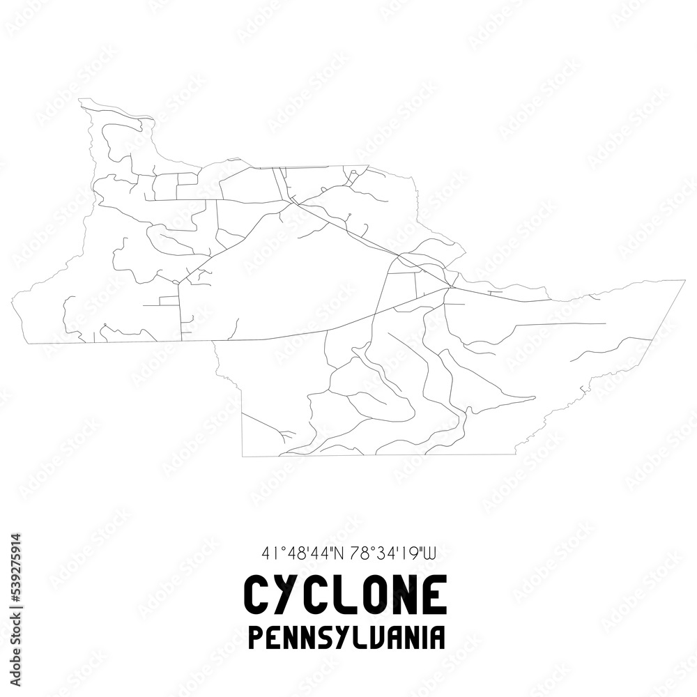 Cyclone Pennsylvania. US street map with black and white lines.