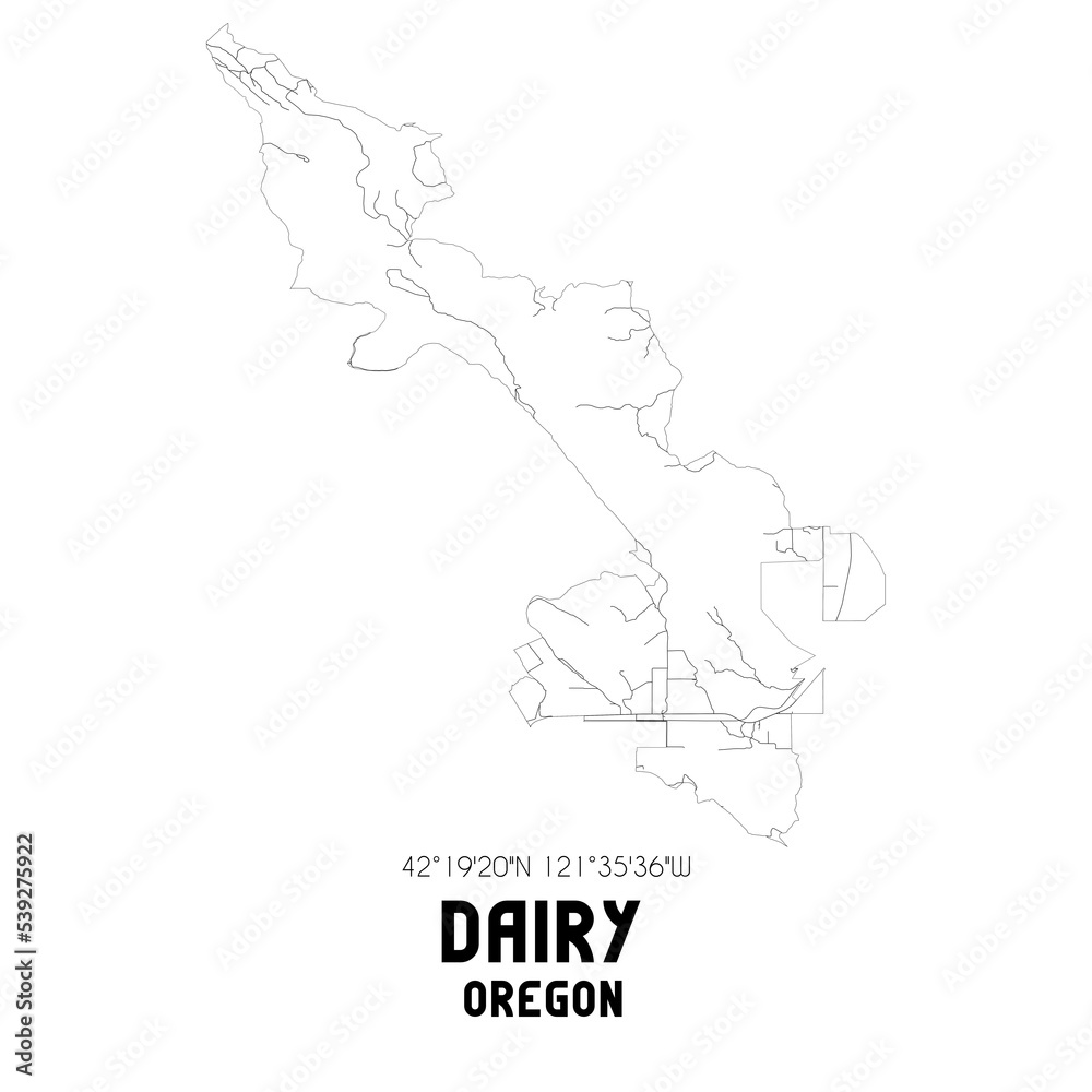 Dairy Oregon. US street map with black and white lines.