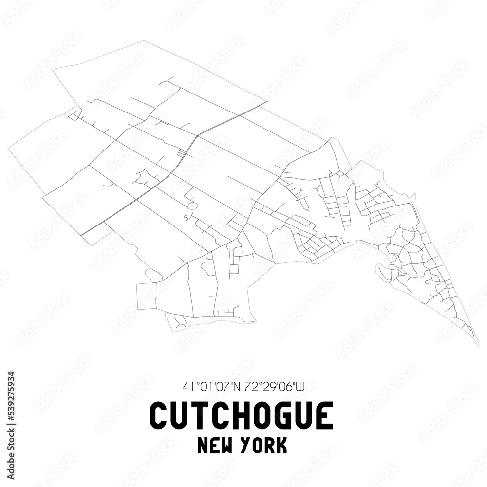 Cutchogue New York. US street map with black and white lines.