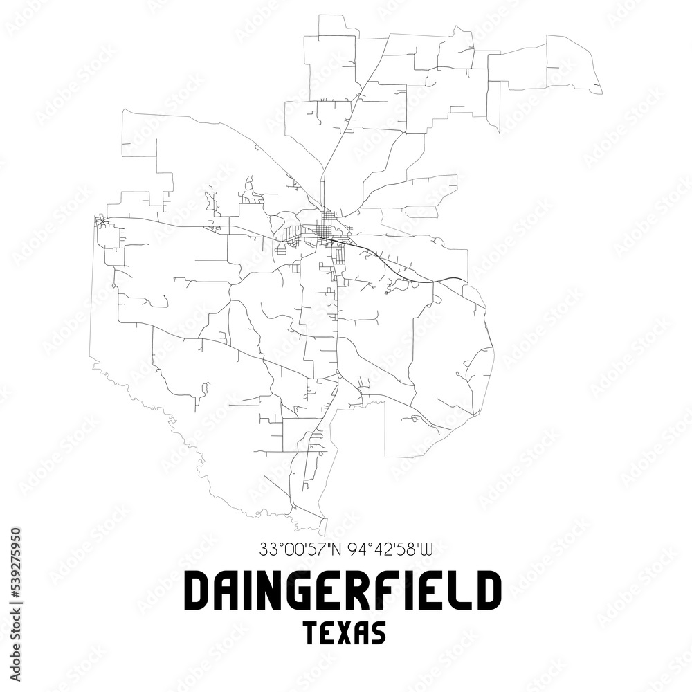 Daingerfield Texas. US street map with black and white lines. Daingerfield Texas. US street map with black and white lines.