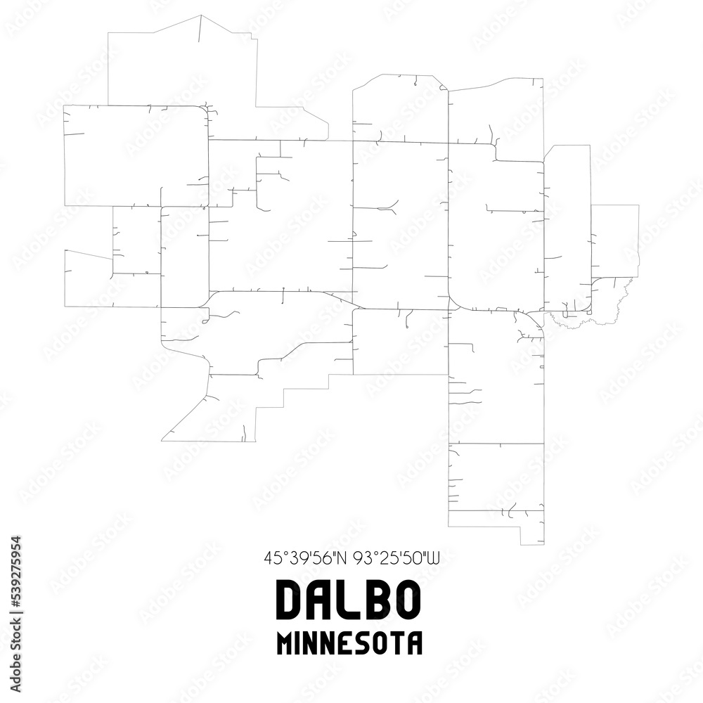 Dalbo Minnesota. US street map with black and white lines. Dalbo Minnesota. US street map with black and white lines.