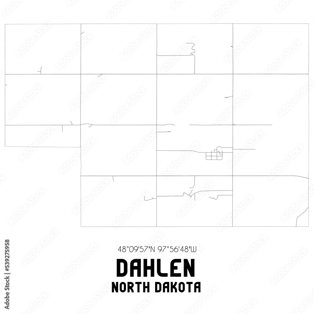 Dahlen North Dakota. US street map with black and white lines. Dahlen North Dakota. US street map with black and white lines.