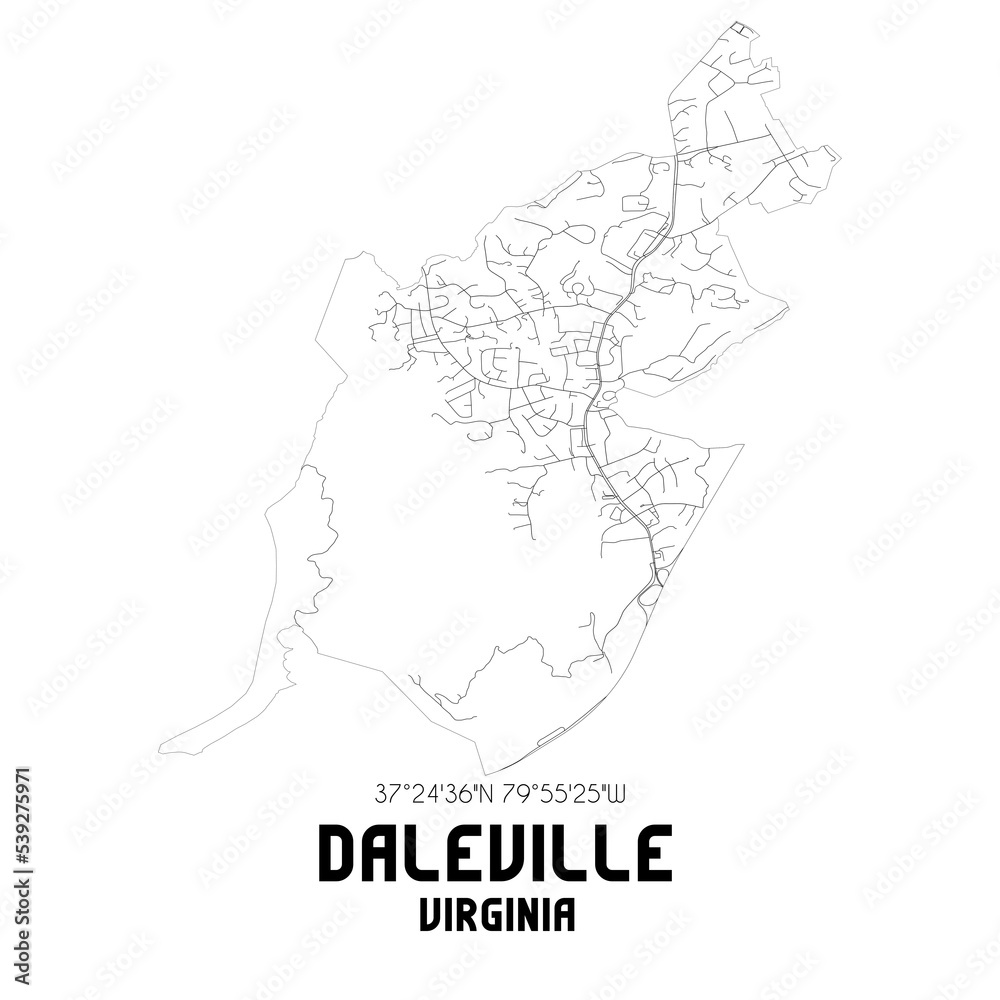 Daleville Virginia. US street map with black and white lines.