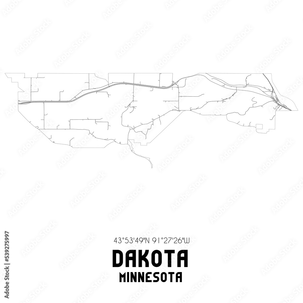 Dakota Minnesota. US street map with black and white lines.