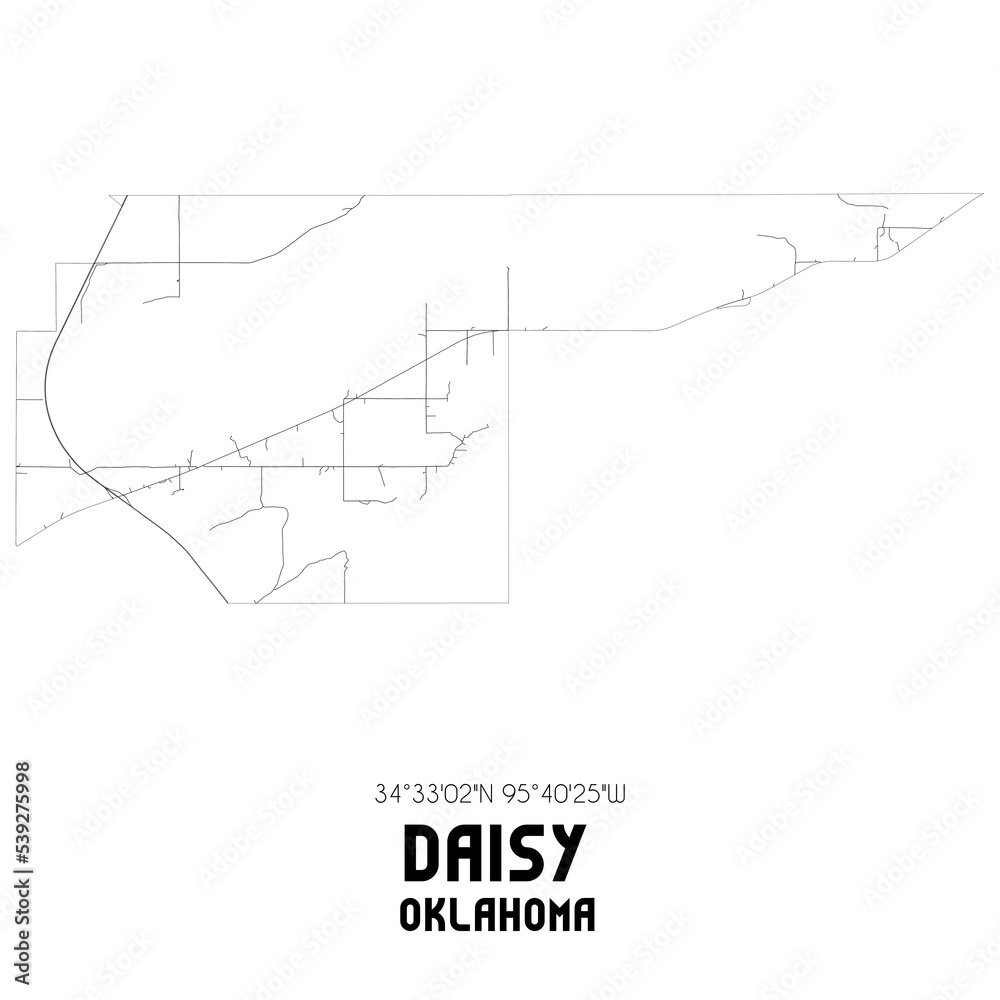 Daisy Oklahoma. US street map with black and white lines.