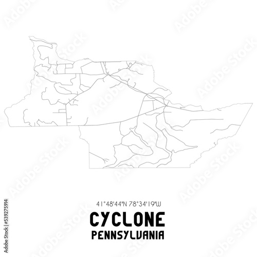 Cyclone Pennsylvania. US street map with black and white lines.
