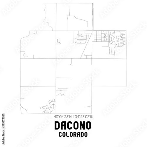 Dacono Colorado. US street map with black and white lines.