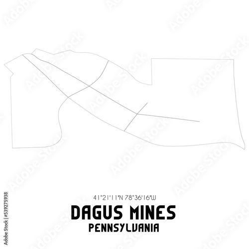 Dagus Mines Pennsylvania. US street map with black and white lines.