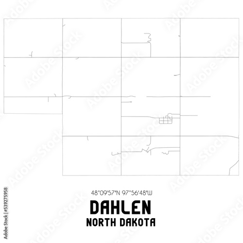 Dahlen North Dakota. US street map with black and white lines.