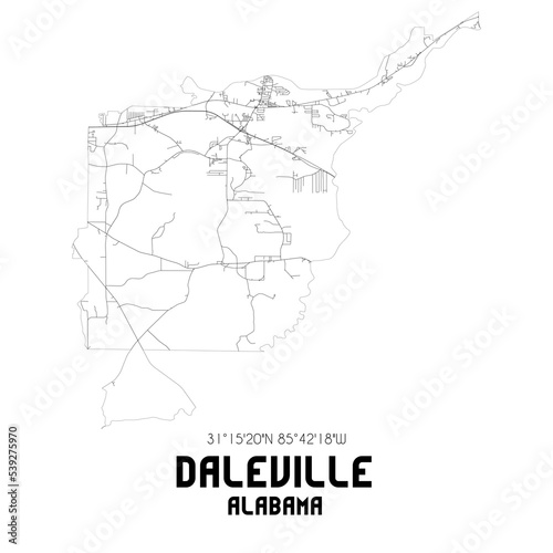 Daleville Alabama. US street map with black and white lines.