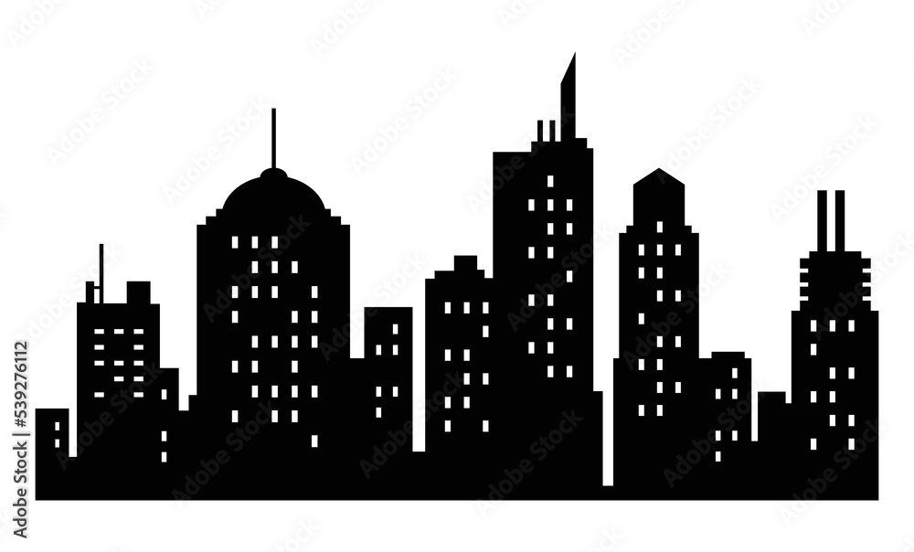 Fototapeta premium Vector city silhouette. Modern urban landscape. High building with windows. Illustration on white background