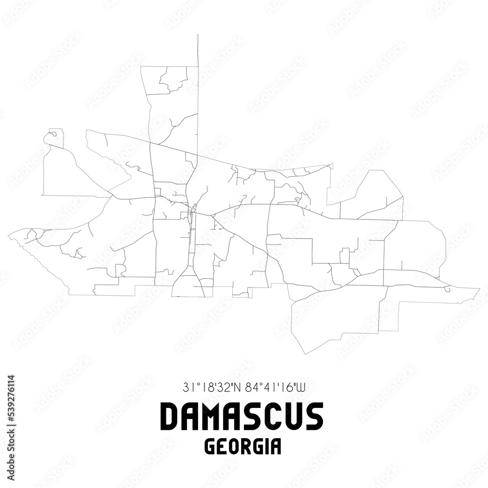 Obraz premium Damascus Georgia. US street map with black and white lines.