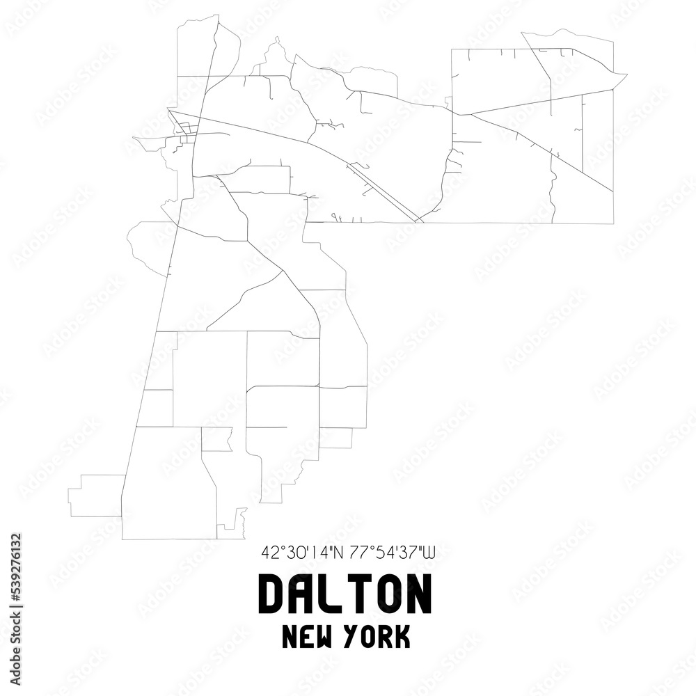 Dalton New York. US street map with black and white lines.