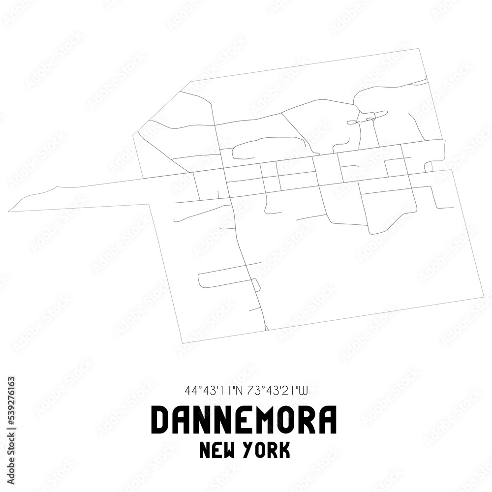 Dannemora New York. US street map with black and white lines.