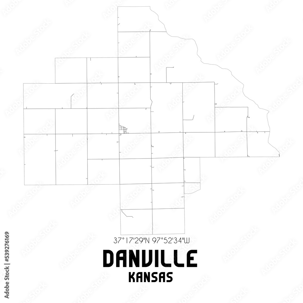 Danville Kansas. US street map with black and white lines.