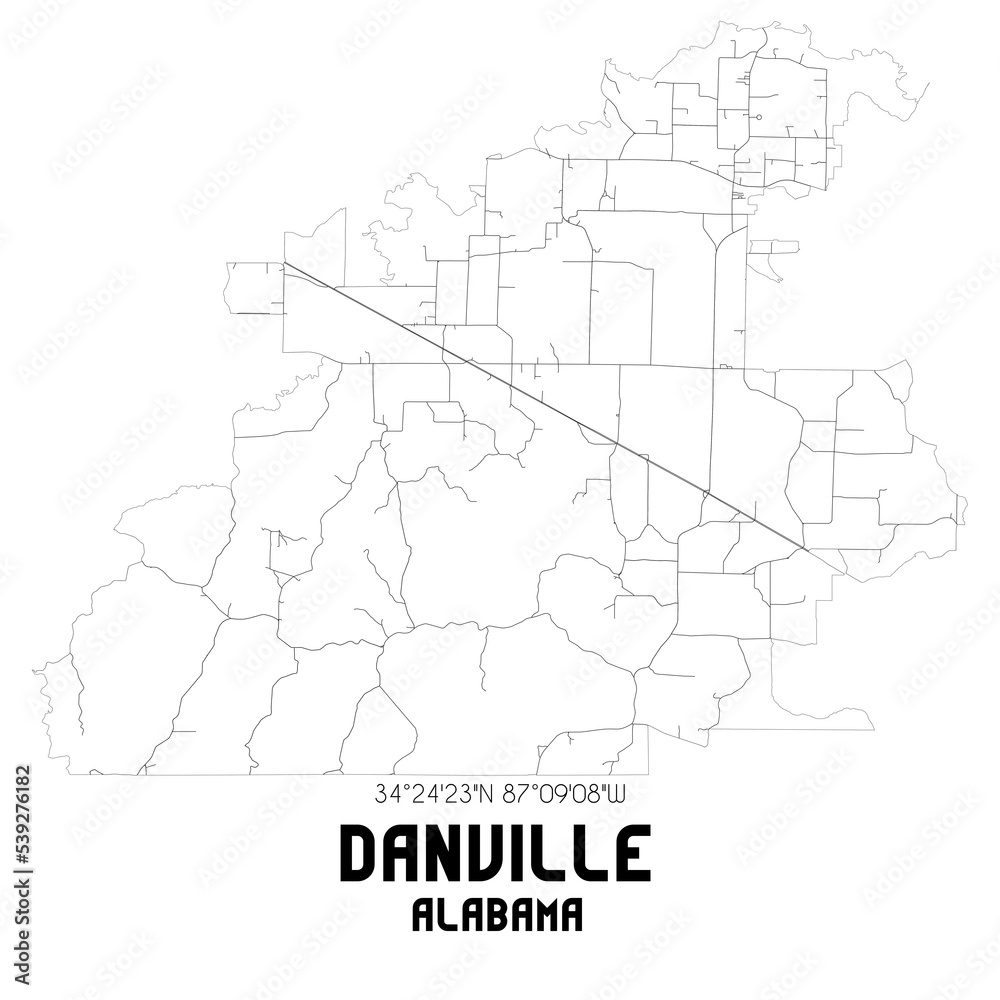 Danville Alabama. US street map with black and white lines.