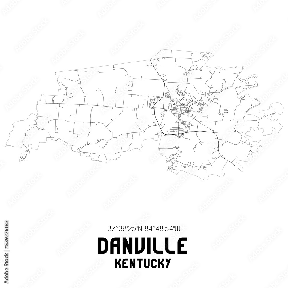 Danville Kentucky. US street map with black and white lines. Danville Kentucky. US street map with black and white lines.