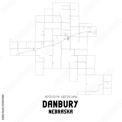 Danbury Nebraska. US street map with black and white lines.