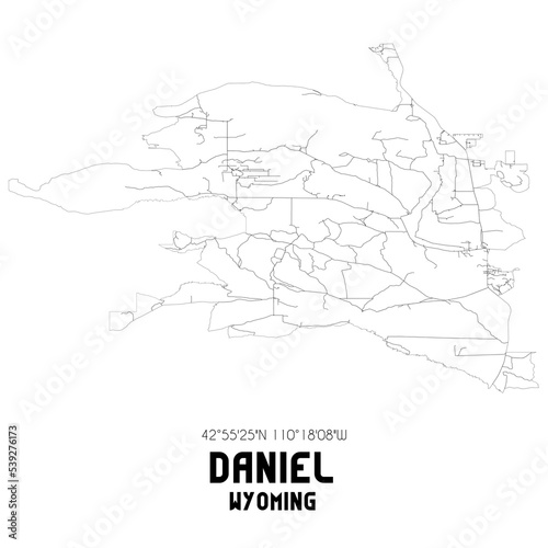 Daniel Wyoming. US street map with black and white lines.