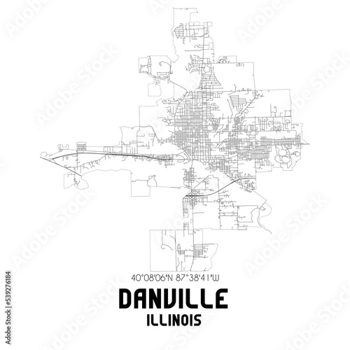 Danville Illinois. US street map with black and white lines.