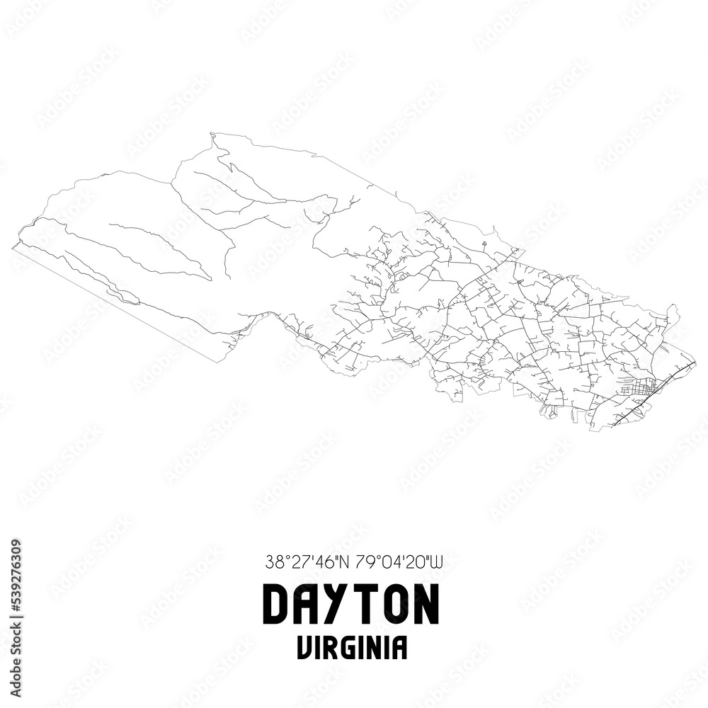 Dayton Virginia. US street map with black and white lines. Dayton Virginia. US street map with black and white lines.