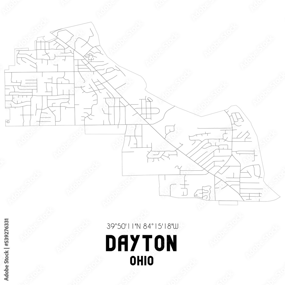 Dayton Ohio. US street map with black and white lines.