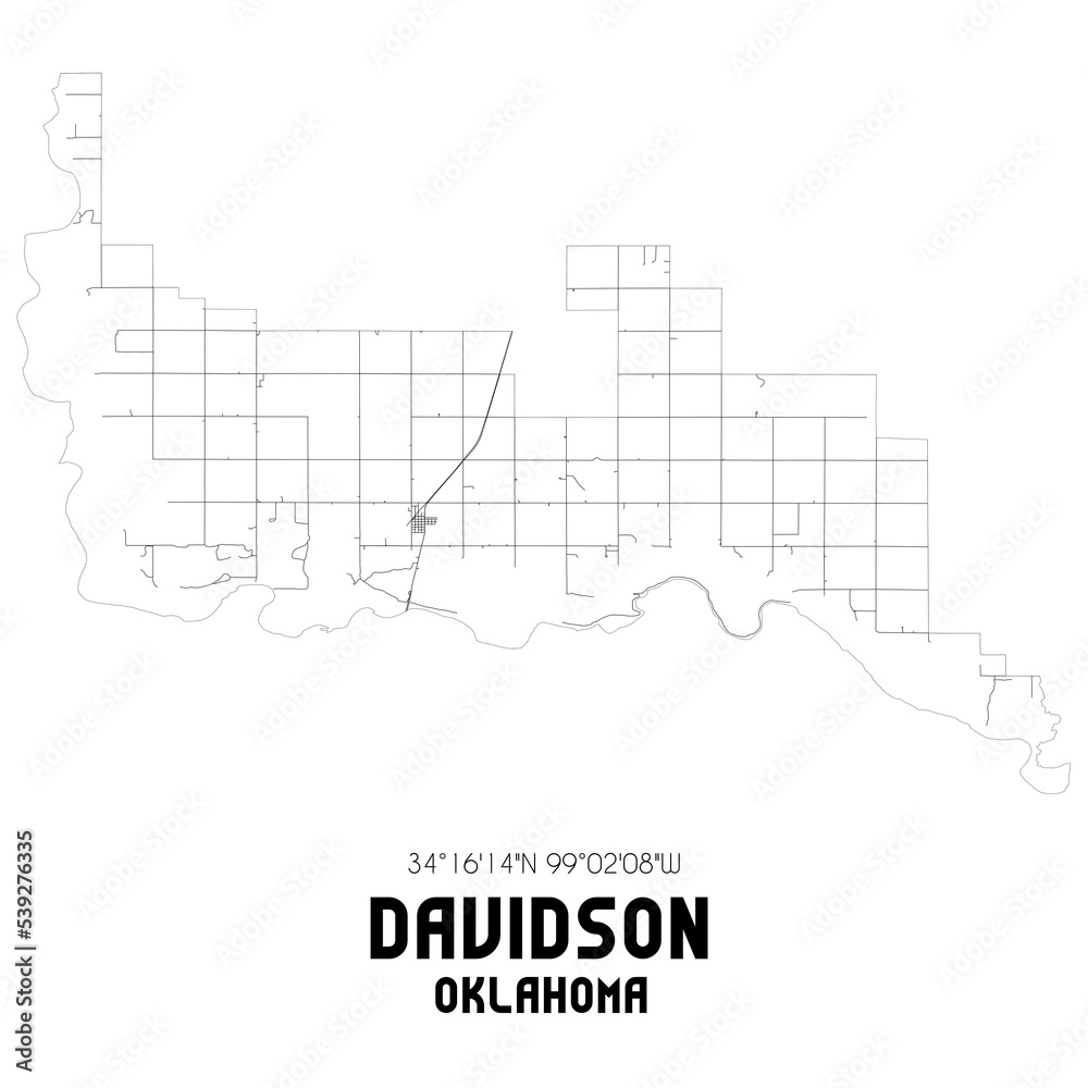 Davidson Oklahoma. US street map with black and white lines. Davidson Oklahoma. US street map with black and white lines.