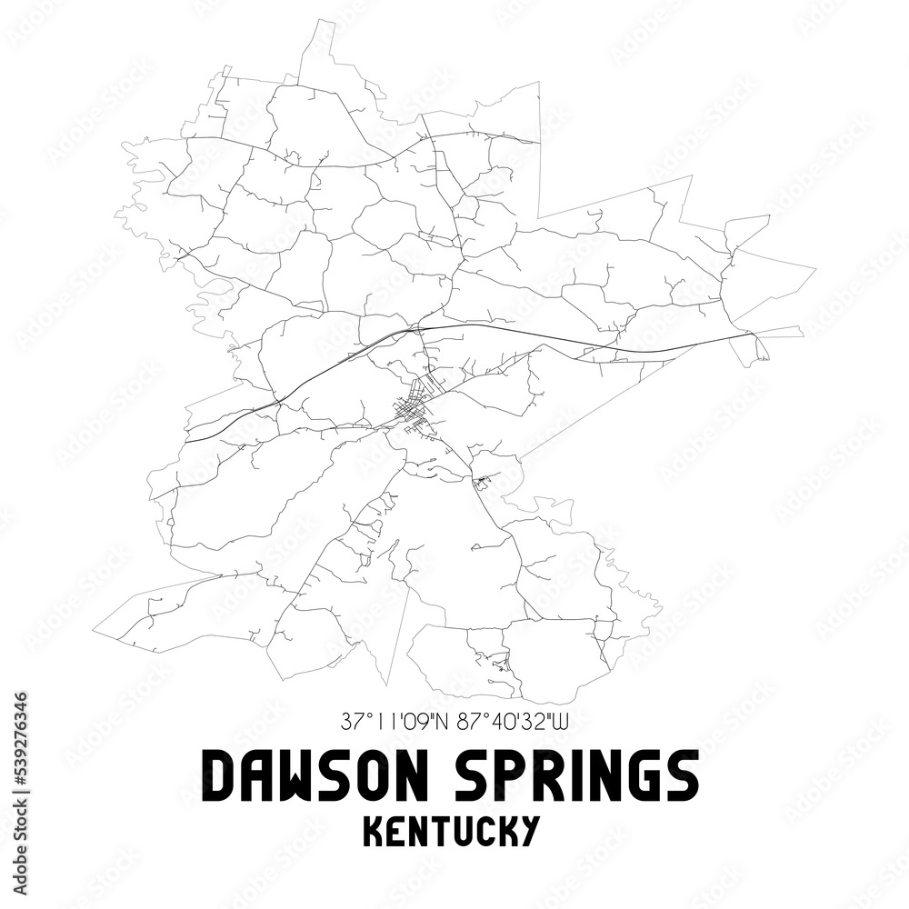 Dawson Springs Kentucky. US street map with black and white lines. Dawson Springs Kentucky. US street map with black and white lines.