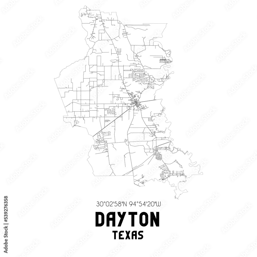 Dayton Texas. US street map with black and white lines. Dayton Texas. US street map with black and white lines.